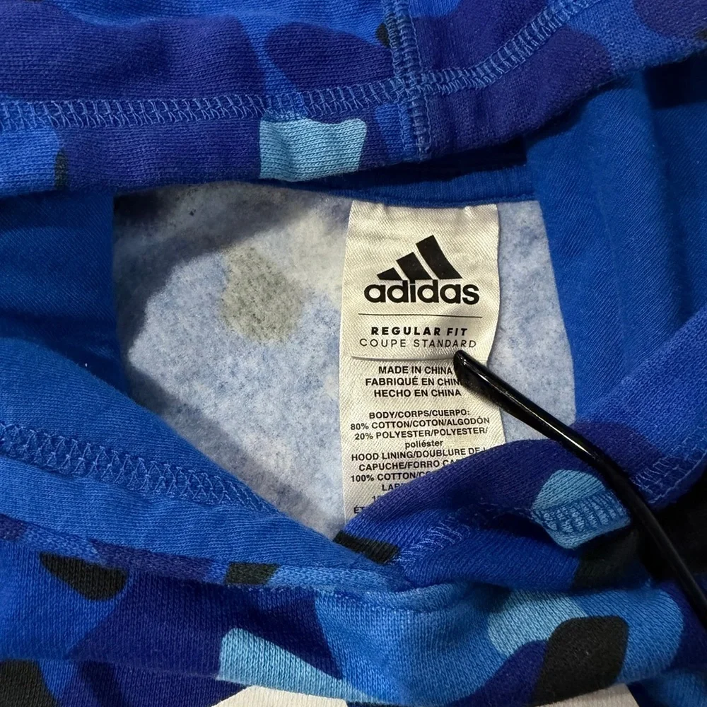 adidas Blue Camo Logo Pullover Hoodie. Pre-Loved